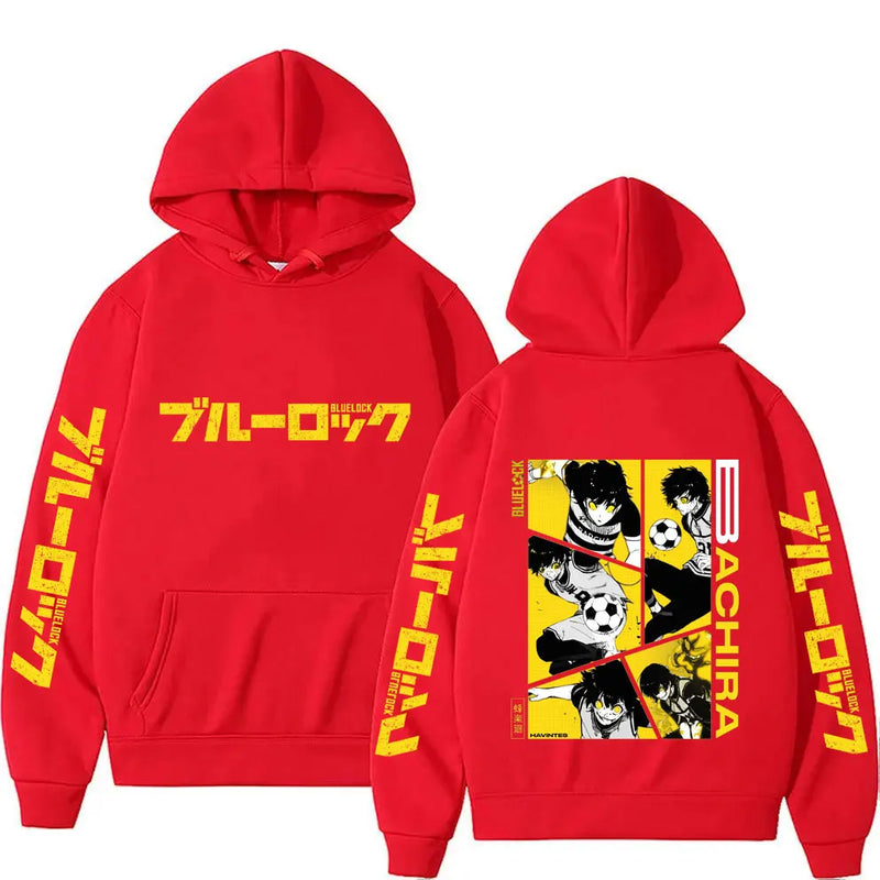 Azul bloqueio bachira moletom com capuz masculino primavera outono moda feminina moletom de grandes dimensões 2025 novo dos desenhos animados anime casal pulôver topos