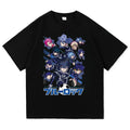 Verão masculino novo bloqueio azul anime camiseta casual moda impressa solta em torno do pescoço camiseta moda masculina/feminina t camisa