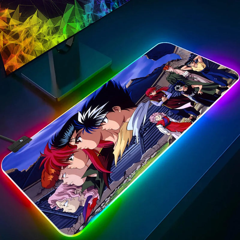 Mouse Pad RGB LED Brilhante, Teclado PC Gamer Anime Yuyu hakusho