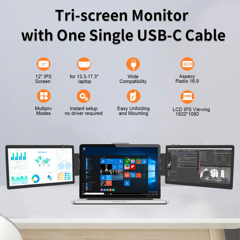 Laptop Dual Monitor Extensor de Tela, IPS LCD, 12 ", 1920x1080, HD, Tela para Macbook, Huawei