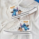 Kawaii disney stitch sapatos de lona de alta qualidade/baixa dos desenhos animados graffiti versátil sapatos esportivos para homens e mulheres moda sapatos planos