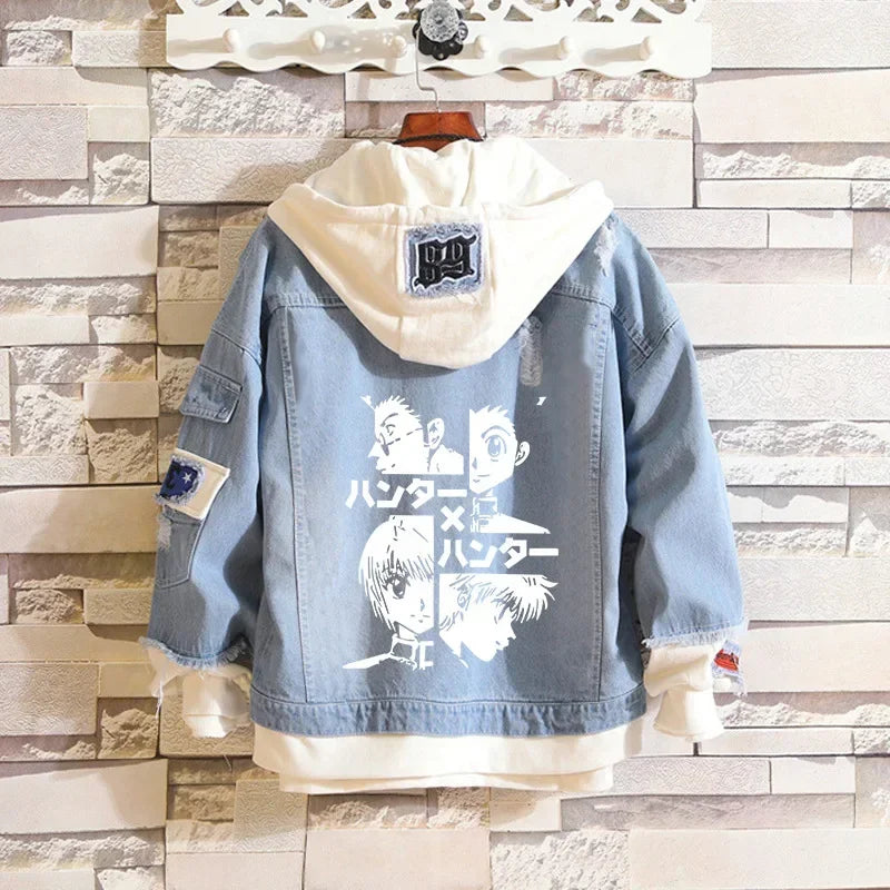 Nova jaqueta jeans zoldyck com capuz anime x caçador hisoka hoodies yoyo suor jeans legal killua zolodik estatueta un m13